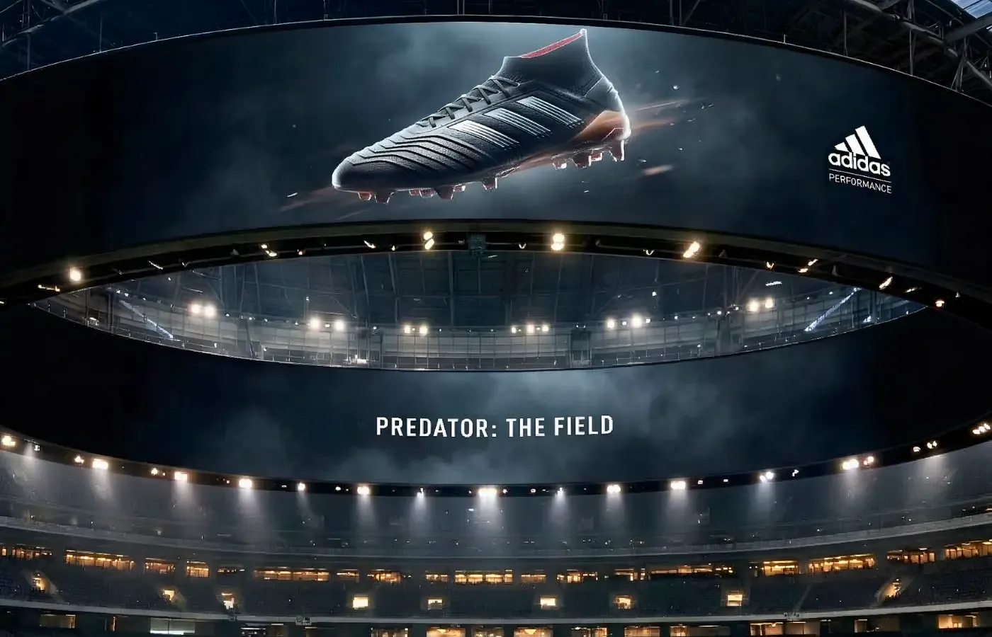 Ribbon LED display with sponsor content circling a stadium bowl