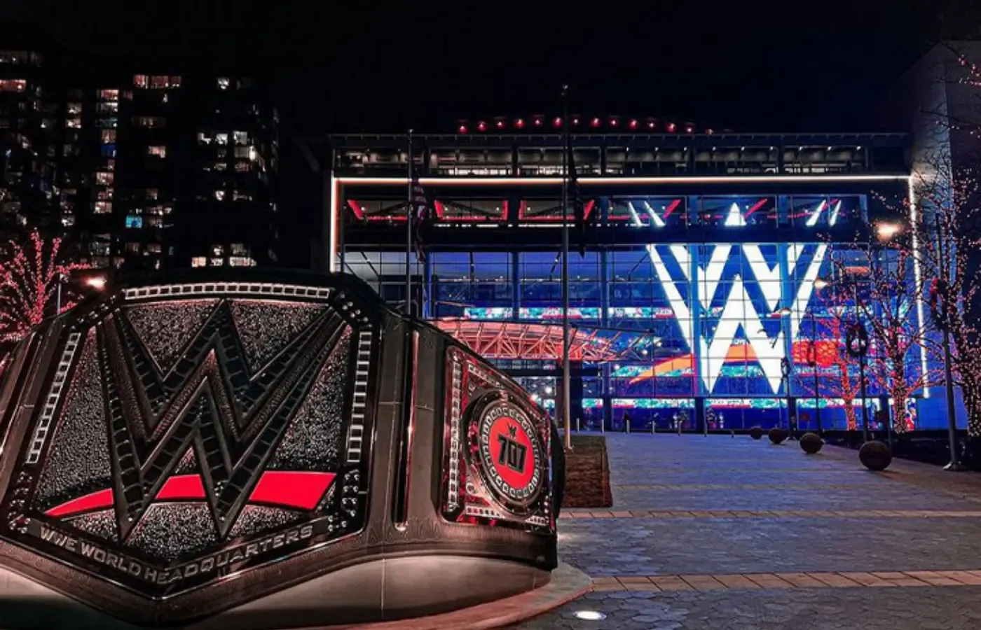 Live event production set with LED stage and championship belt